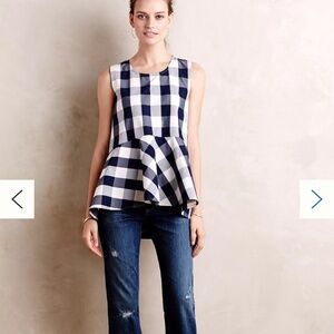 Anthropologie Checked Poplin Peplum Top